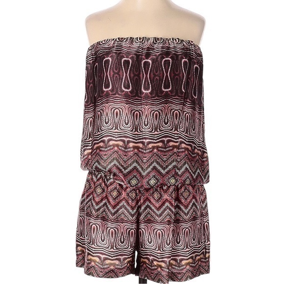 Alexis Women’s Size S Dusty Pink Mauve Strapless Aztec Print One Piece Romper - Picture 1 of 5